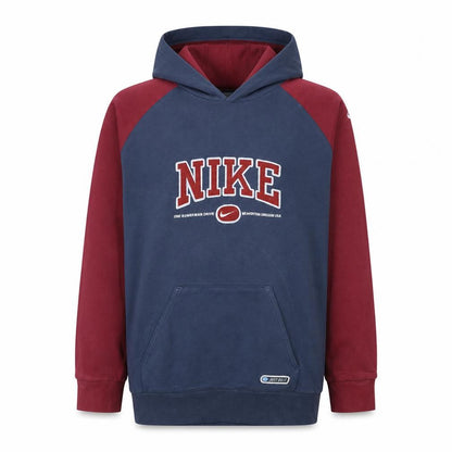 Front view of Nike women’s blue & burgundy xl pullover hoodie with embroidered logo