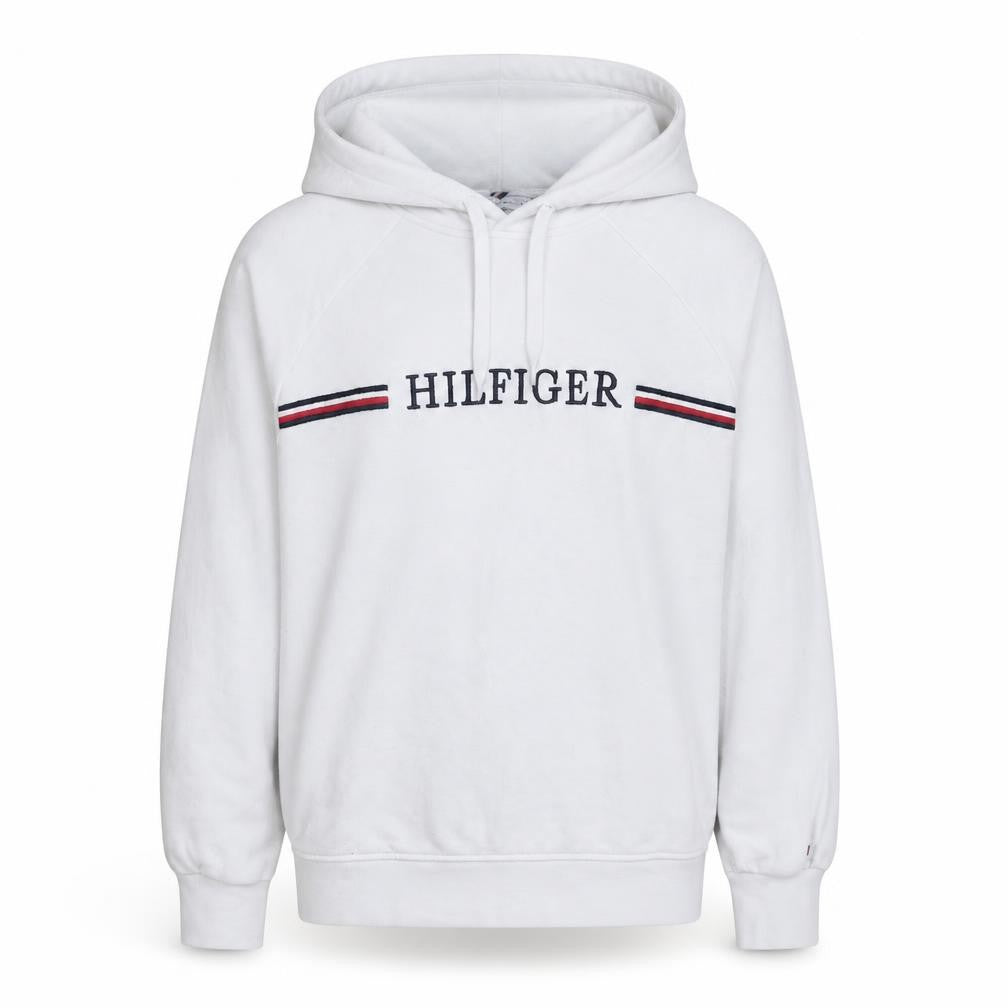 Tommy Hilfiger Men's White Pullover Hoodie M Classic Logo Cotton