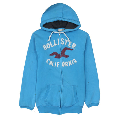 Hollister Men's Blue Full Zip Hoodie L Embroidered Logo Cotton