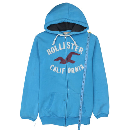 Hollister Men's Blue Full Zip Hoodie L Embroidered Logo Cotton