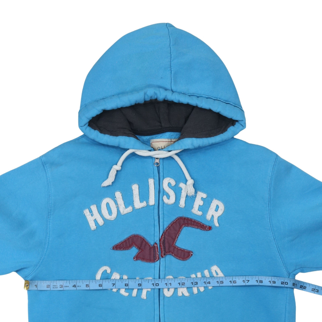 Hollister Men's Blue Full Zip Hoodie L Embroidered Logo Cotton