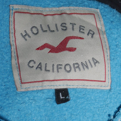 Hollister Men's Blue Full Zip Hoodie L Embroidered Logo Cotton