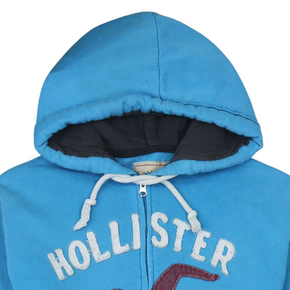 Hollister Men's Blue Full Zip Hoodie L Embroidered Logo Cotton