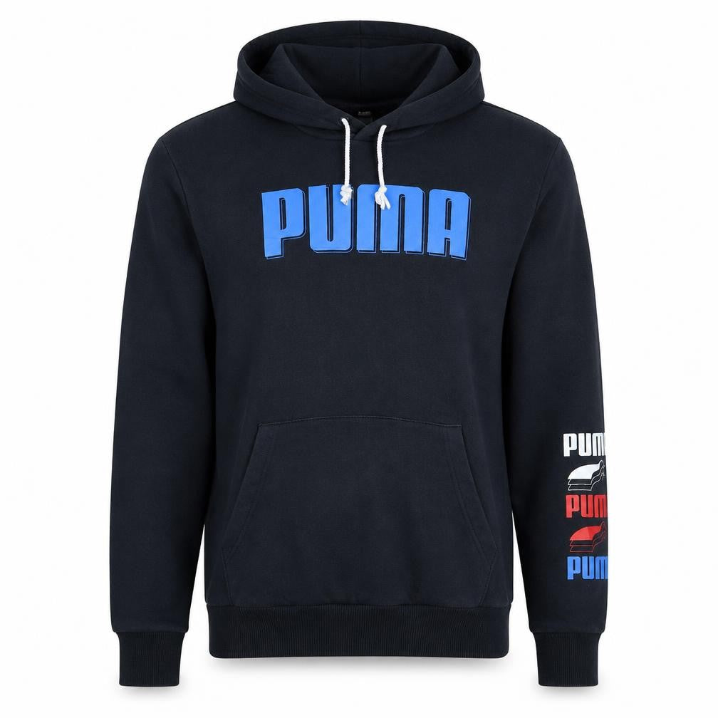 Front view of Puma Men's Black Pullover Hoodie S Logo Graphic Sportswear