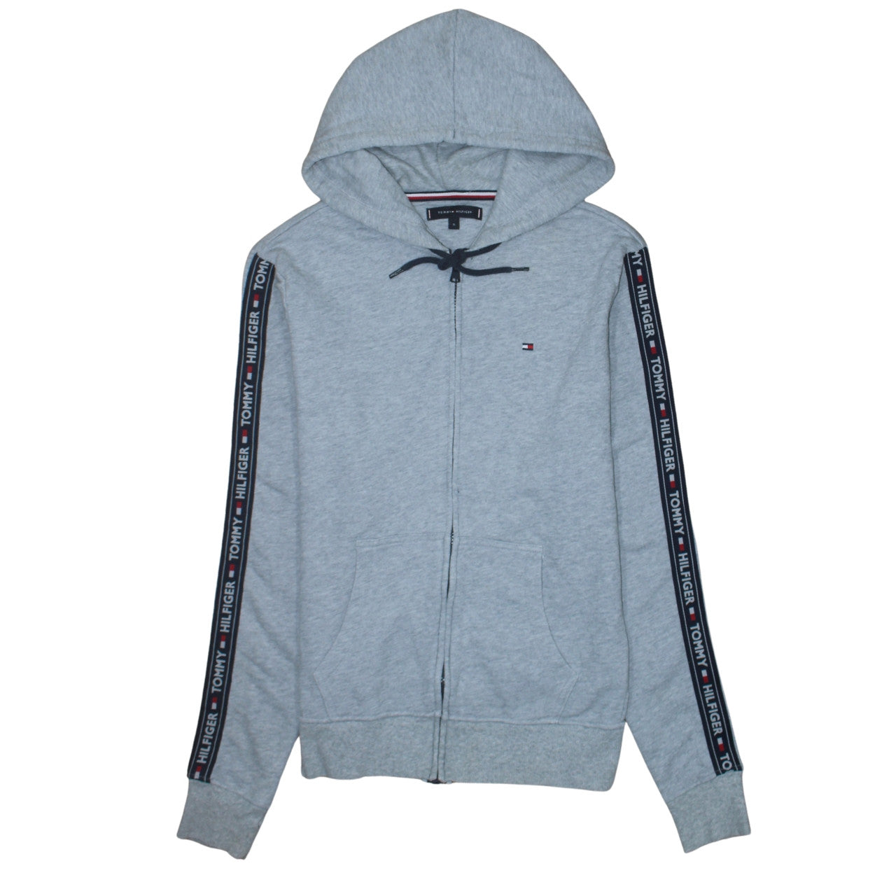 Tommy Hilfiger Men's Grey Full Zip Hoodie M Logo Casual Sweatshirt