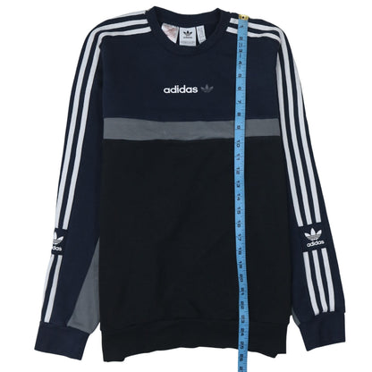 Adidas Boys Black Blue Colourblock Sweatshirt 15-16 Years Crew Neck Logo