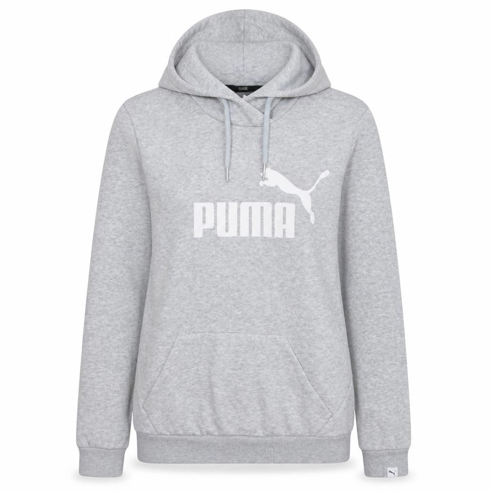 Front view of Puma women’s grey hoodie uk 12 pullover logo hooded sweatshirt