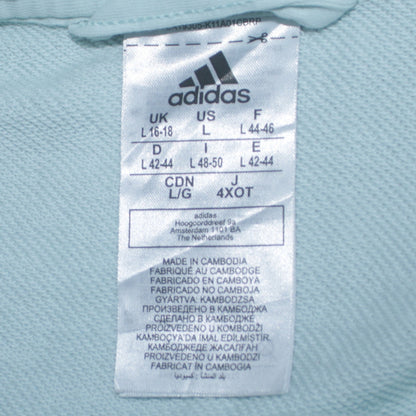 Adidas Women Light Blue Full Zip Hoodie Size L16-18 Cotton Blend