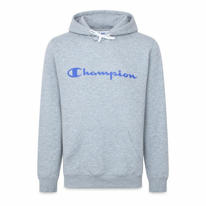Champion Men Grey Small Pullover Hoodie with Logo Print