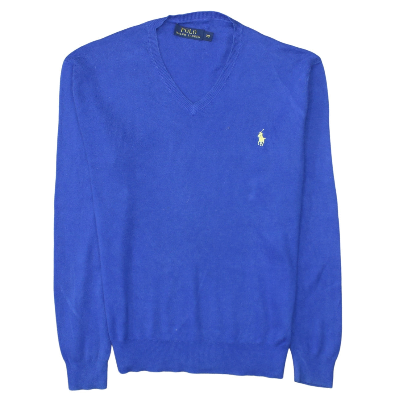 Ralph Lauren Men's Blue V-Neck Cotton Jumper XS