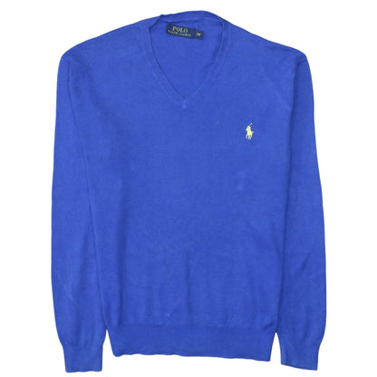 Ralph Lauren Men's Blue V-Neck Cotton Jumper XS