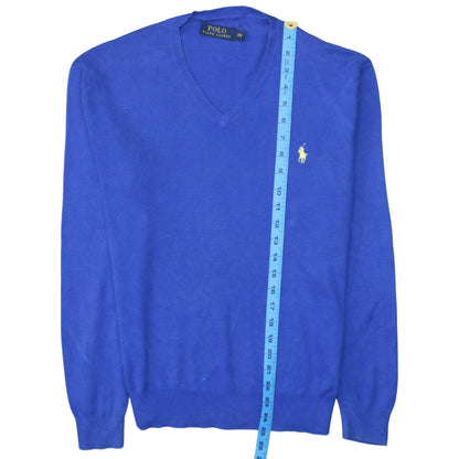Ralph Lauren Men's Blue V-Neck Cotton Jumper XS