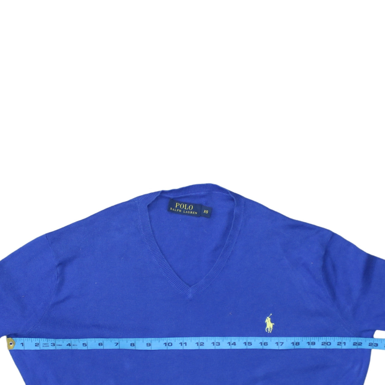 Ralph Lauren Men's Blue V-Neck Cotton Jumper XS