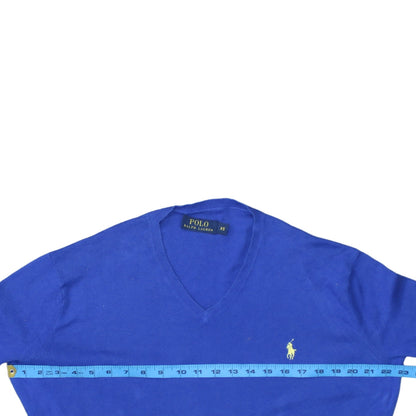 Ralph Lauren Men's Blue V-Neck Cotton Jumper XS