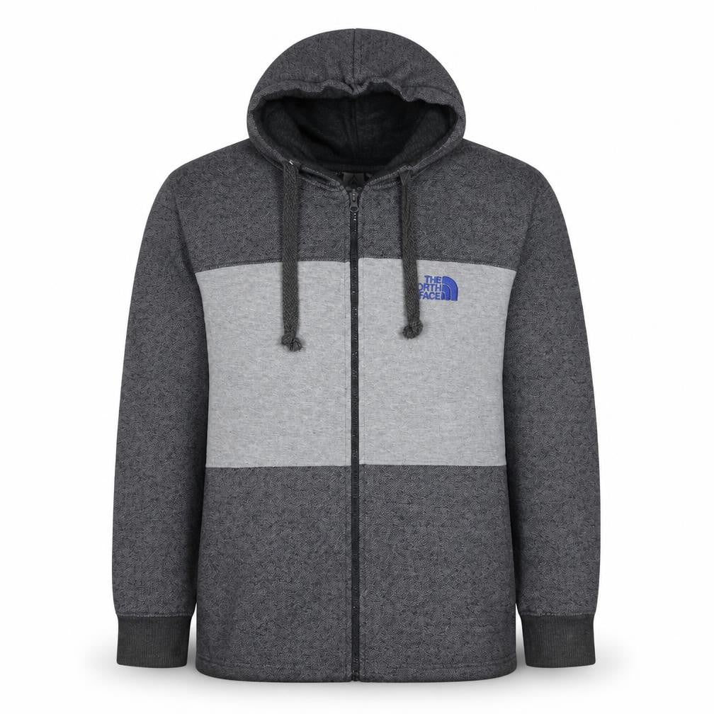 Front view of AIM Apparel Men's Grey Full Zip Hoodie, size L, Regular Fit