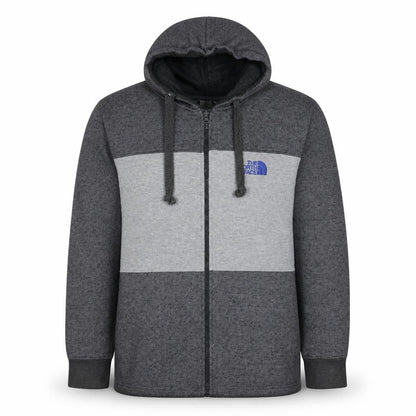Front view of AIM Apparel Men's Grey Full Zip Hoodie, size L, Regular Fit