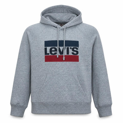 Front view of Levi's Men's Grey Pullover Hoodie Small Logo Fleece Sweatshirt