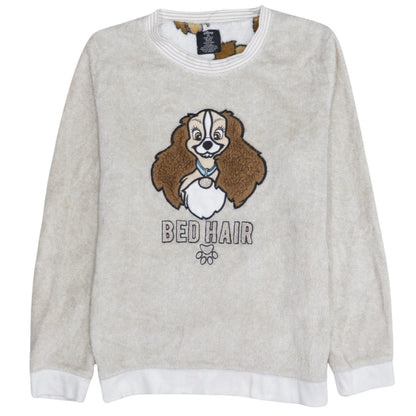 Disney Women's Beige Fleece Pyjama Top Size 10-12 Lady Bed Hair