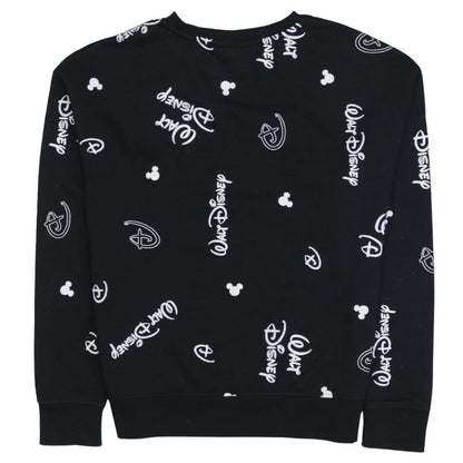 Disney Womens Black Sweatshirt 2XS Crew Neck Long Sleeve Walt Logo Print