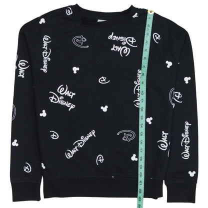 Disney Womens Black Sweatshirt 2XS Crew Neck Long Sleeve Walt Logo Print