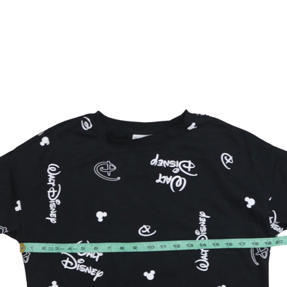 Disney Womens Black Sweatshirt 2XS Crew Neck Long Sleeve Walt Logo Print