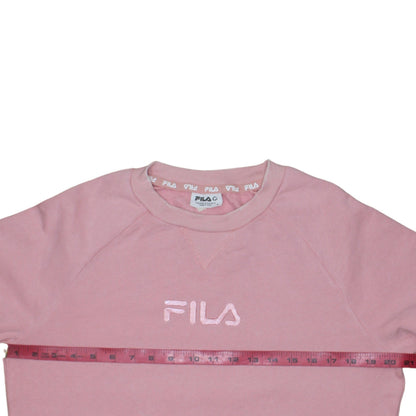FILA Womens Pink Pullover Sweatshirt Size 8 Cotton Blend Logo Crew Neck