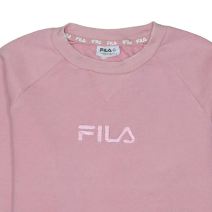 FILA Womens Pink Pullover Sweatshirt Size 8 Cotton Blend Logo Crew Neck