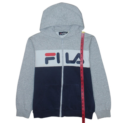 Fila Womens Grey Blue Full Zip Hoodie Size 16 Classic Logo Design