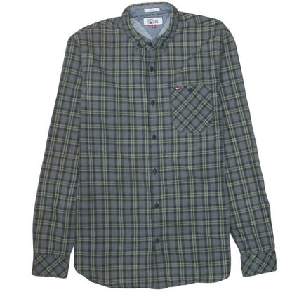 Tommy Hilfiger Denim Men's Green Slim Fit Plaid Button-Up Shirt M