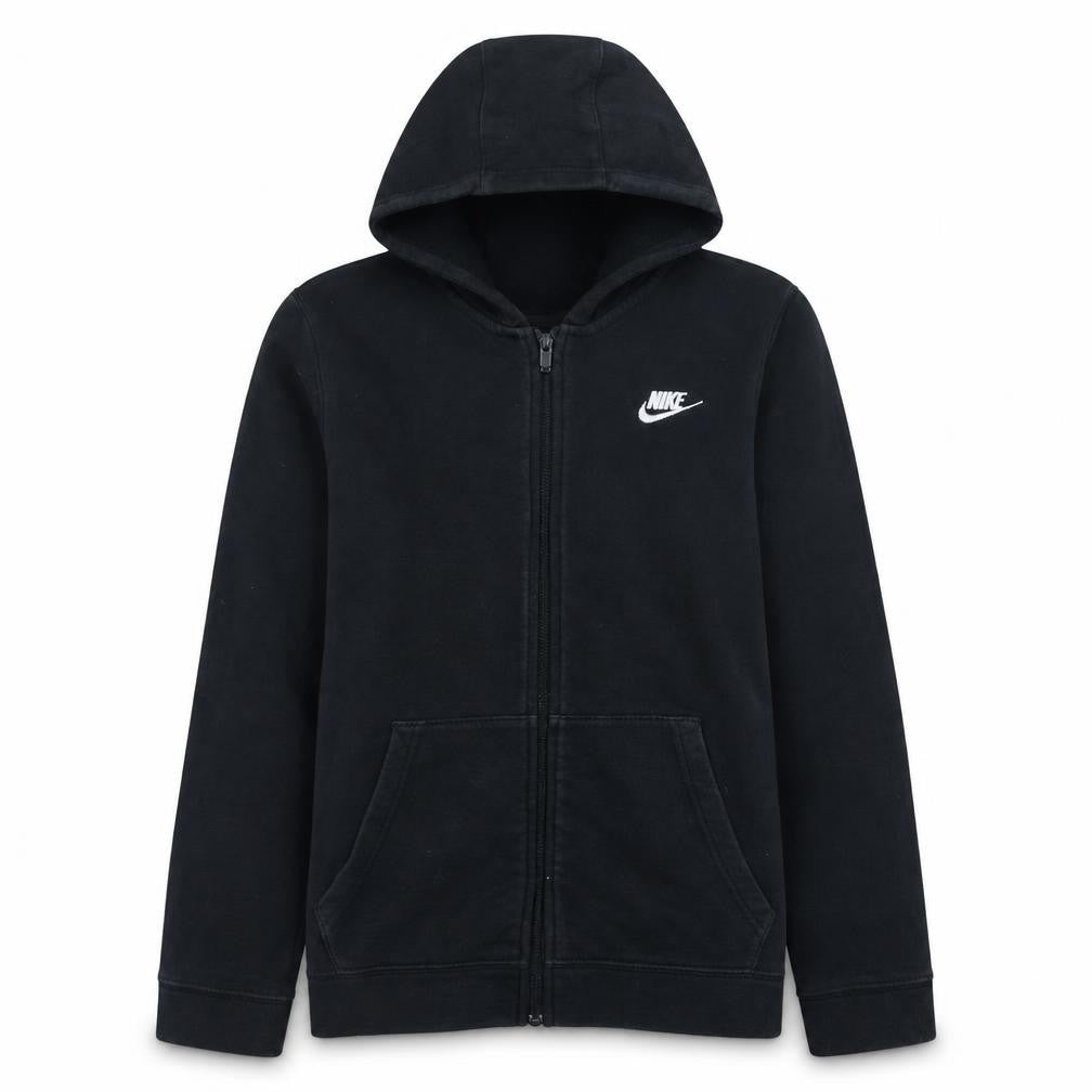 Front view of Nike boys’ black full zip hoodie xl 158-170cm fleece sweatshirt