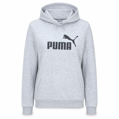 Front view of Puma Women's Grey Pullover Hoodie, size 14, Logo Print Casual Sweatshirt
