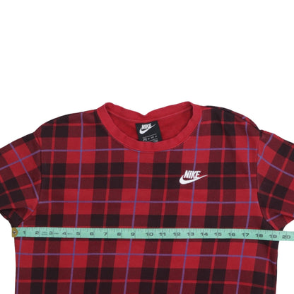 Nike Men's Red Checked Crew Neck Sweatshirt XS
