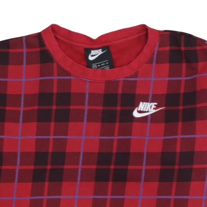 Nike Men's Red Checked Crew Neck Sweatshirt XS