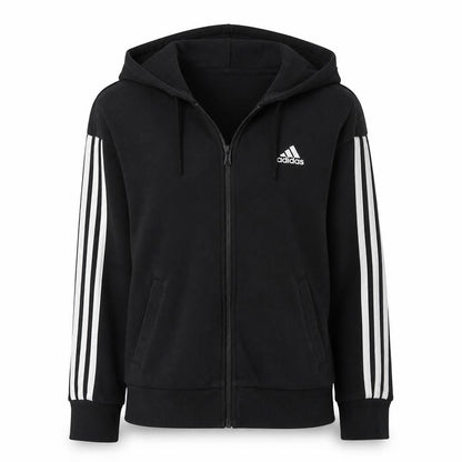 Front view of Adidas Women Black Full Zip Hoodie S Hooded Sweatshirt Casual Wear