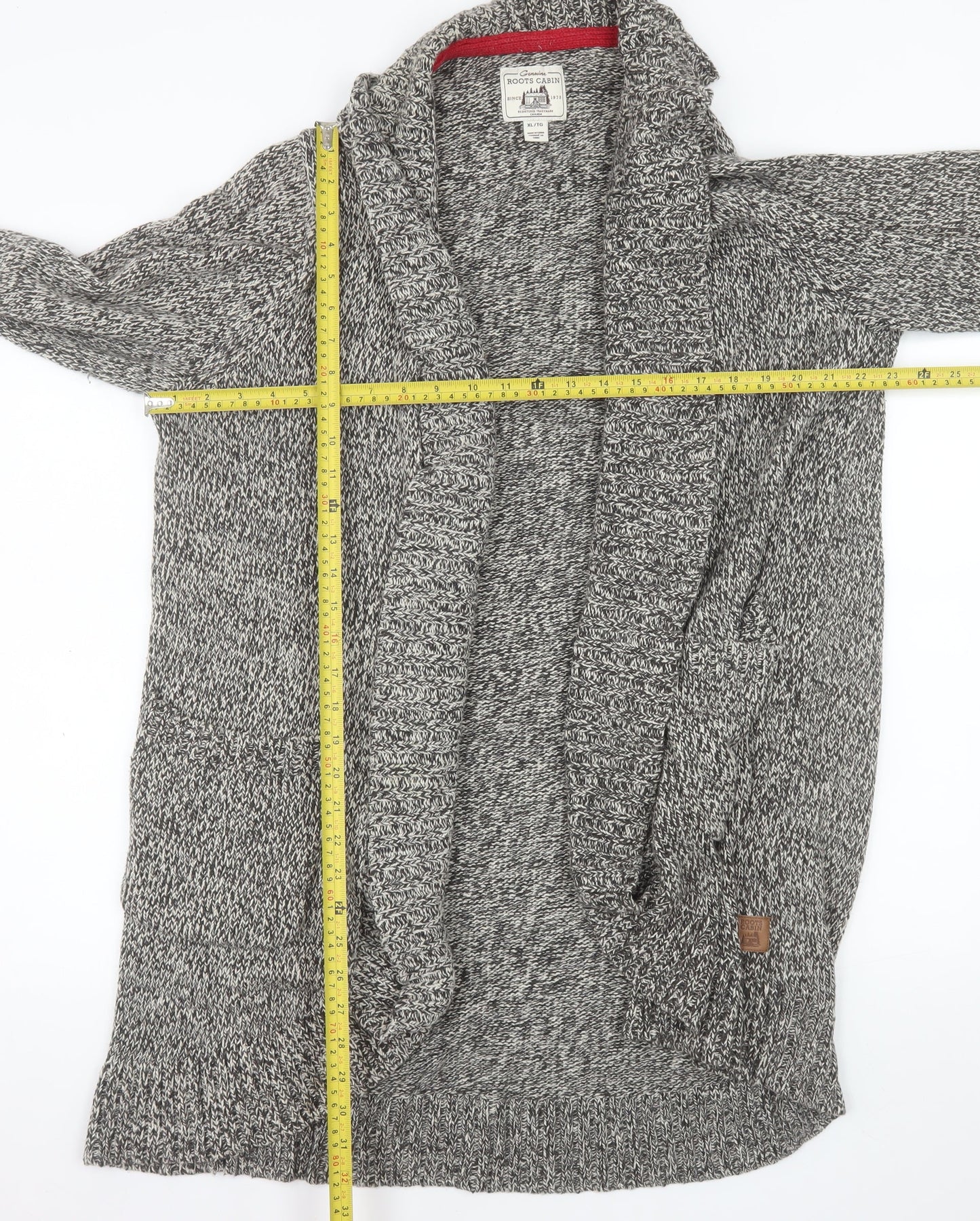 Roots Men's Grey XL Chunky Knit Open Front Shawl Collar Cardigan