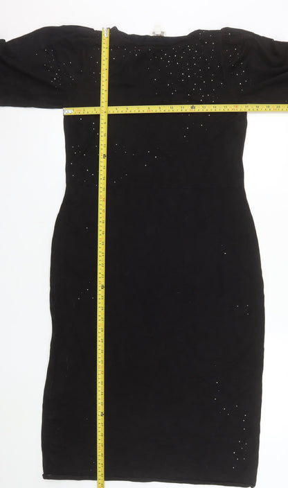 Monsoon Women's Black Sequin Bodycon Knee Length Dress M