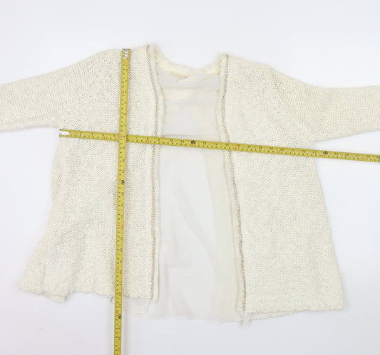Zara Women Ivory Open Cardigan Lurex Trim Size 12 Cotton Blend Knit