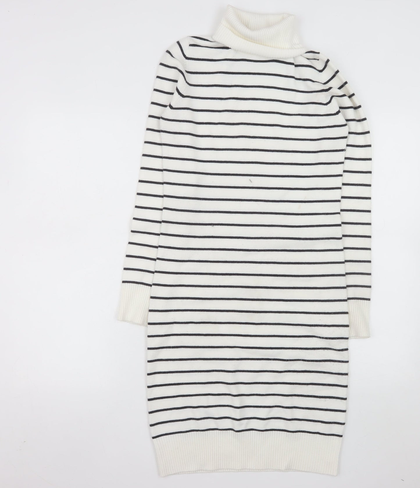 French Connection Women White Striped Roll Neck Jumper Dress M