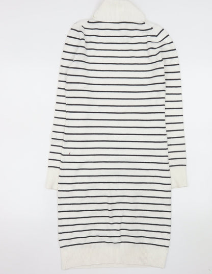 French Connection Women White Striped Roll Neck Jumper Dress M