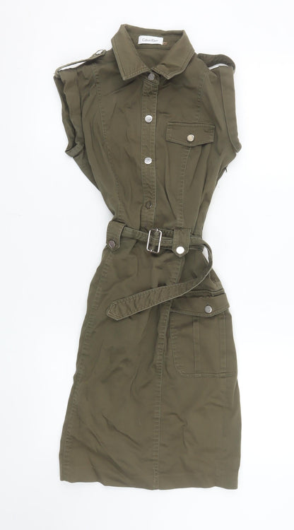 Calvin Klein Women’s Green Shirt Dress Size 8 Belted Sleeveless Casual