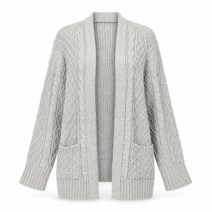 Next Women’s Grey Cable Knit Open Cardigan Medium Wool Blend