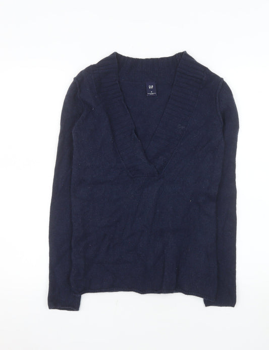 GAP Womens Navy V-Neck Long Sleeve Wool Blend Jumper Size M