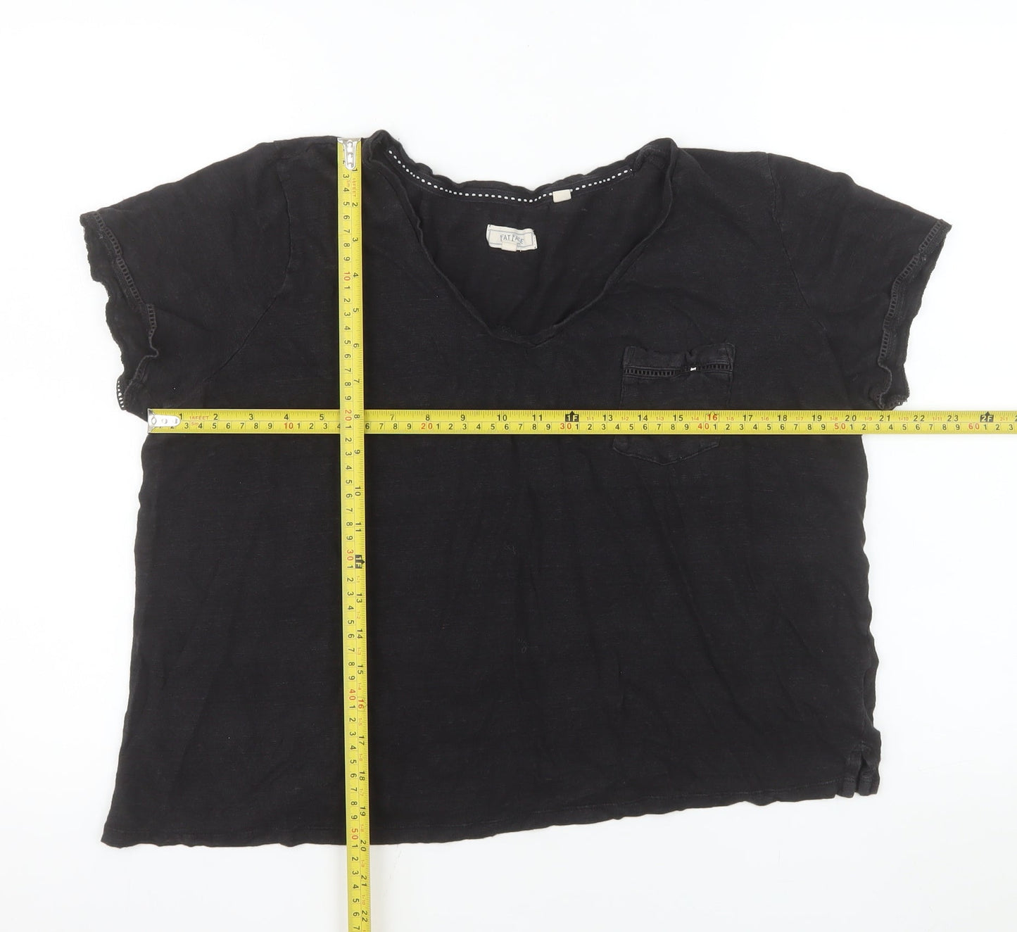 Fat Face Women's Black Linen V-Neck Short Sleeve T-Shirt Size 18
