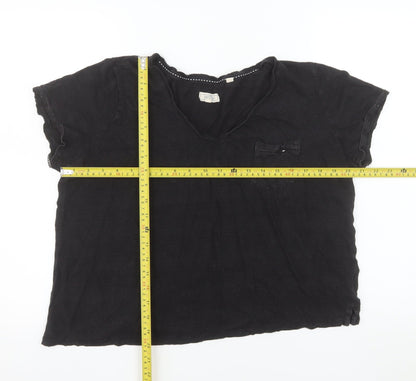 Fat Face Women's Black Linen V-Neck Short Sleeve T-Shirt Size 18