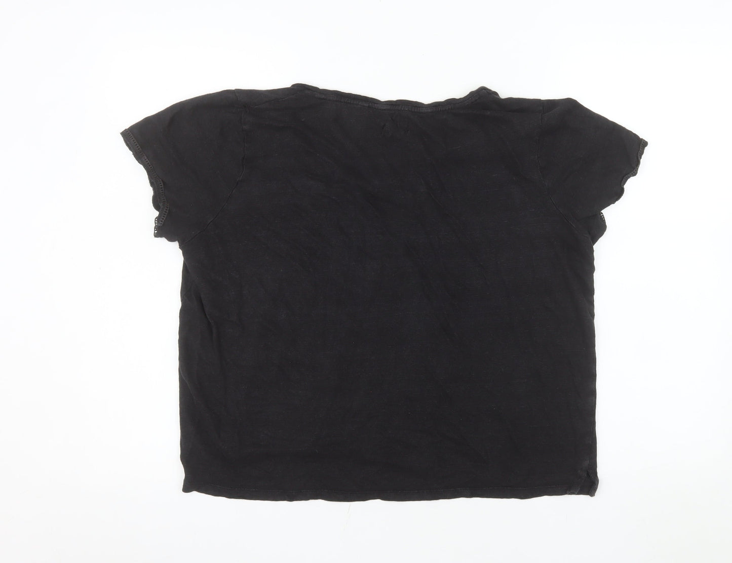 Fat Face Women's Black Linen V-Neck Short Sleeve T-Shirt Size 18
