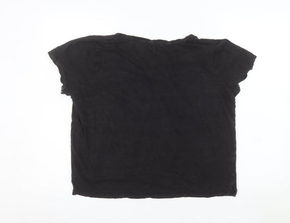 Fat Face Women's Black Linen V-Neck Short Sleeve T-Shirt Size 18