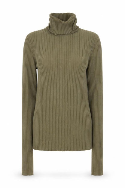 Bershka Womens Khaki Ribbed Roll Neck Long Sleeve Jumper M