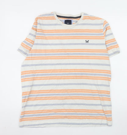 Crew Clothing Company Men's XL Striped Cotton T-Shirt Beige Orange