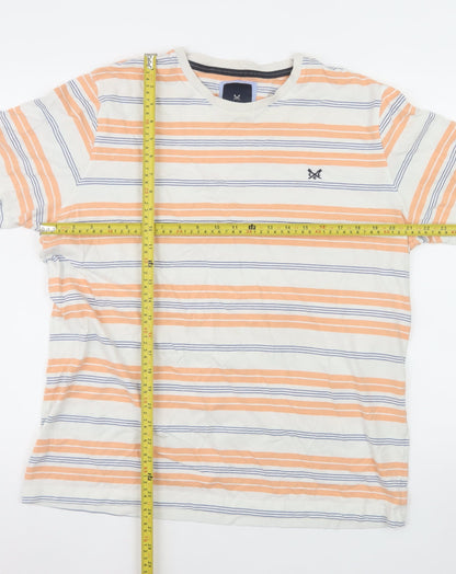 Crew Clothing Company Men's XL Striped Cotton T-Shirt Beige Orange