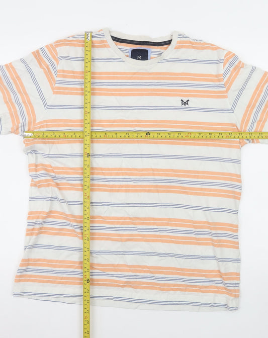 Crew Clothing Company Men's XL Striped Cotton T-Shirt Beige Orange
